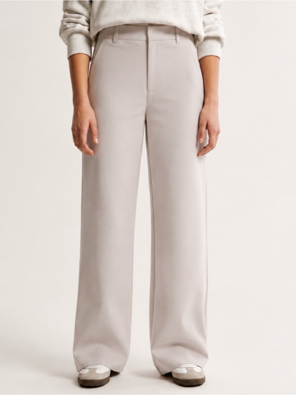 ABERCROMBIE | Tailored Wide Leg Pants in Light Beige Crepe, Size 28/6 Long